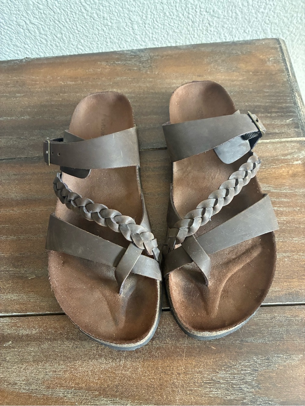 Sonoma Brown Braided Strap Slide Sandals with Buckle Detail
